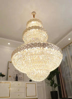 Extra Large Multi - layers Gold Luxury Crystal Chandelier Modern Empire Decrative Crystal Light For Living Room/Foyer/Staircase - D31.5"*H47.2"Warm LightBlushlighting