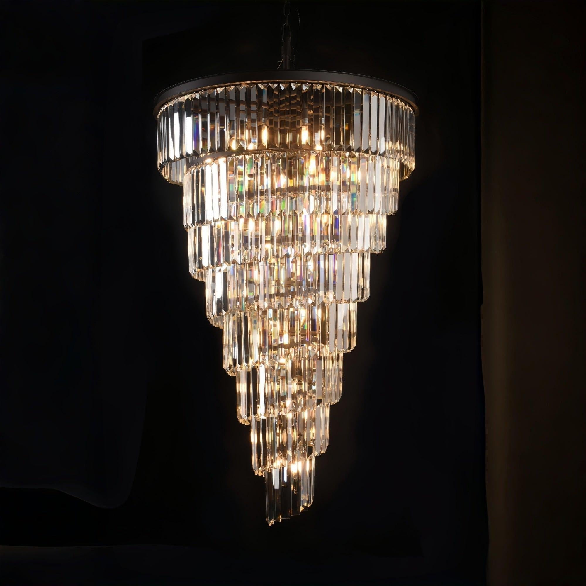 Extra Large Multi-Tiered Spiral Crystal Chandelier In Black Finish-Manorlights