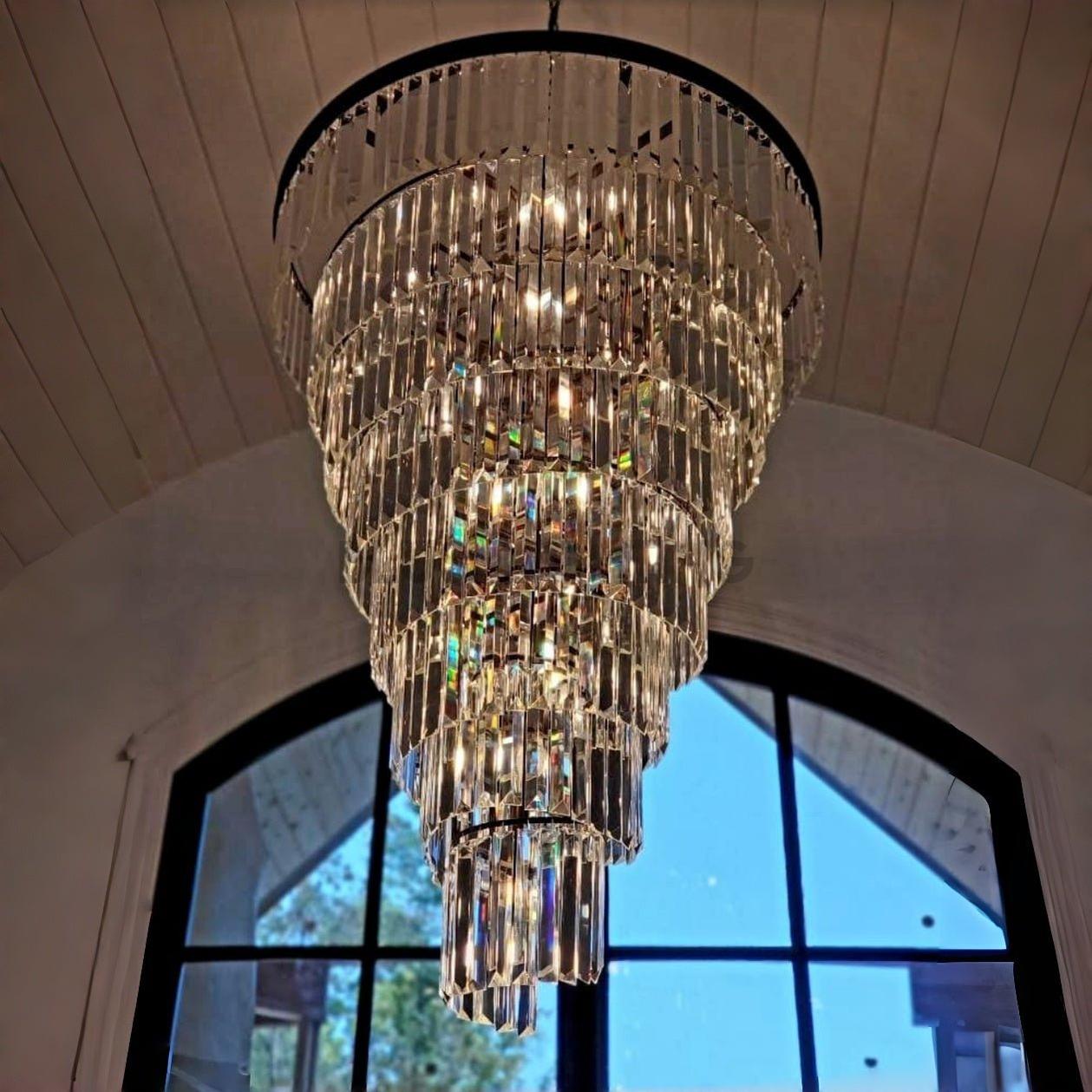 Extra Large Multi-Tiered Spiral Crystal Chandelier In Black Finish-Manorlights