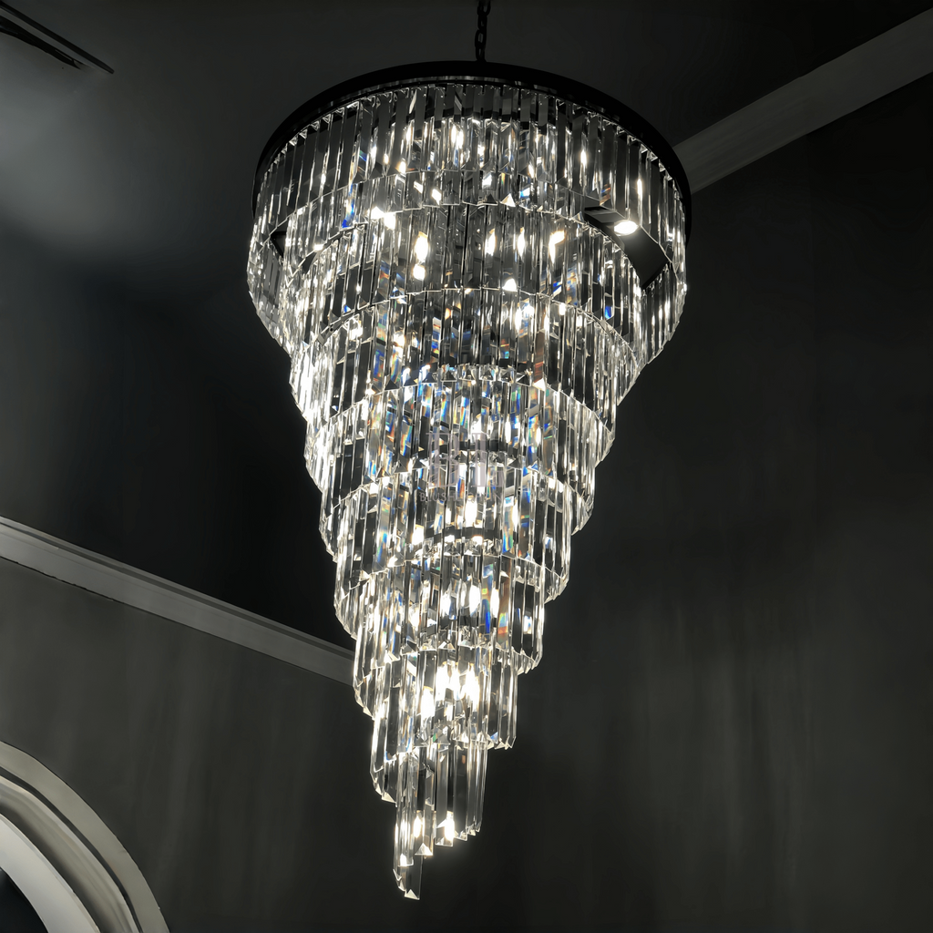 Extra Large Multi-Tiered Spiral Crystal Chandelier In Black Finish-Manorlights