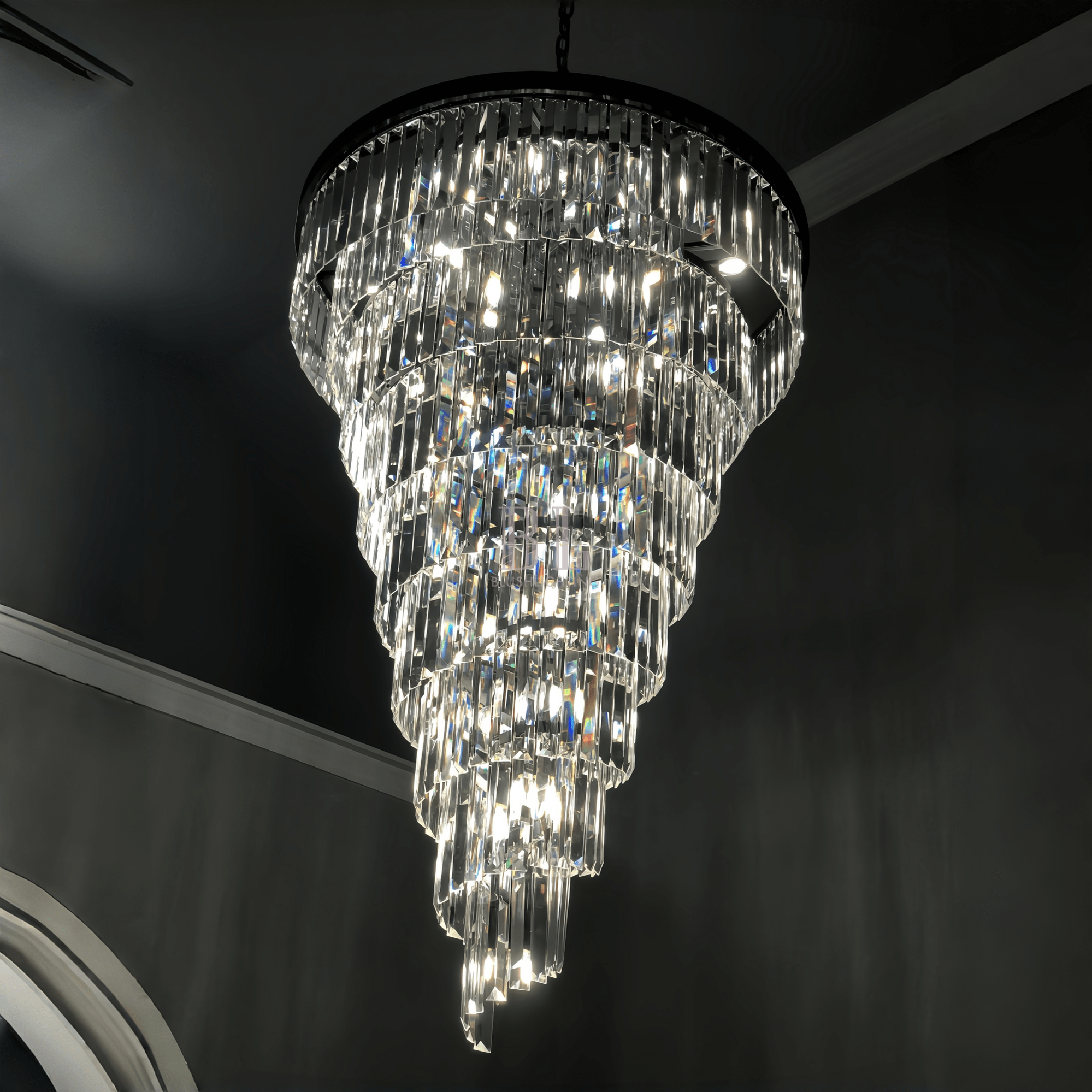 Extra Large Multi-Tiered Spiral Crystal Chandelier In Black Finish-Manorlights