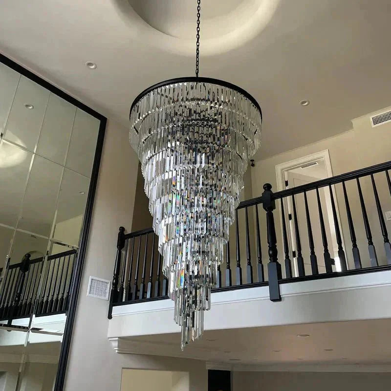 Extra Large Multi-Tiered Spiral Crystal Chandelier In Black Finish-Manorlights