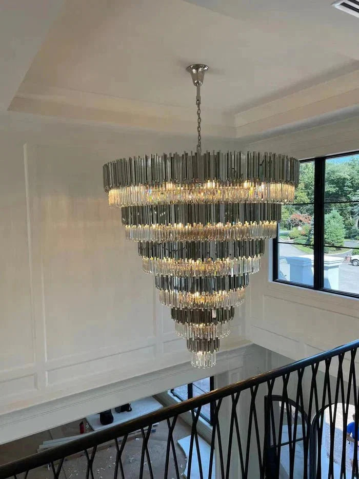 Extra Large Round Cone Tiered Crystal Chandelier for Foyer/Enterway/Living Room - D43"*H47"/117.2kgWarm LightBlushlighting