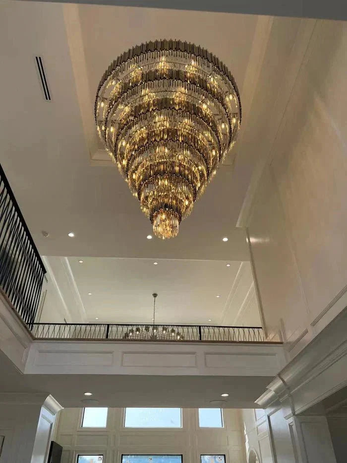 Extra Large Round Cone Tiered Crystal Chandelier for Foyer/Enterway/Living Room - D43"*H47"/117.2kgWarm LightBlushlighting