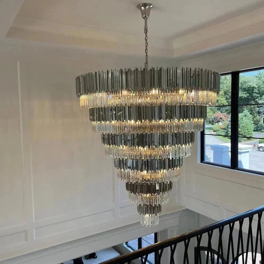 Extra Large Round Cone Tiered Crystal Chandelier for Foyer/Enterway/Living Room - D43"*H47"/117.2kgWarm LightBlushlighting