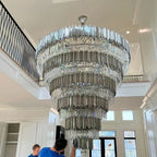 Extra Large Round Cone Tiered Crystal Chandelier for Foyer/Enterway/Living Room - D43"*H47"/117.2kgWarm LightBlushlighting