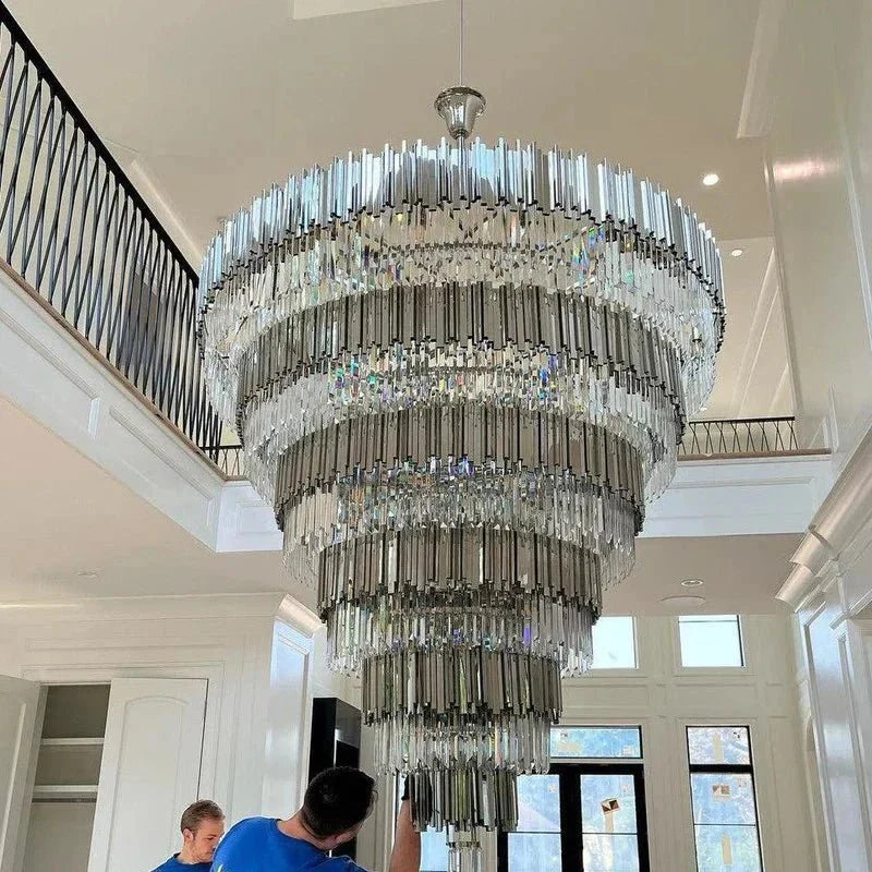 Extra Large Round Cone Tiered Crystal Chandelier for Foyer/Enterway/Living Room - D43"*H47"/117.2kgWarm LightBlushlighting