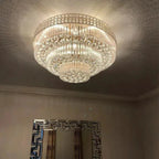 Extra Large Three Layers Round Luxury Flush Mounted Crystal Chandelier for Living Room-Manorlights
