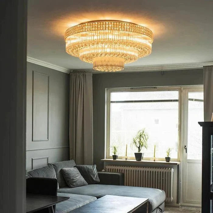 Extra Large Three Layers Round Luxury Flush Mounted Crystal Chandelier for Living Room-Manorlights