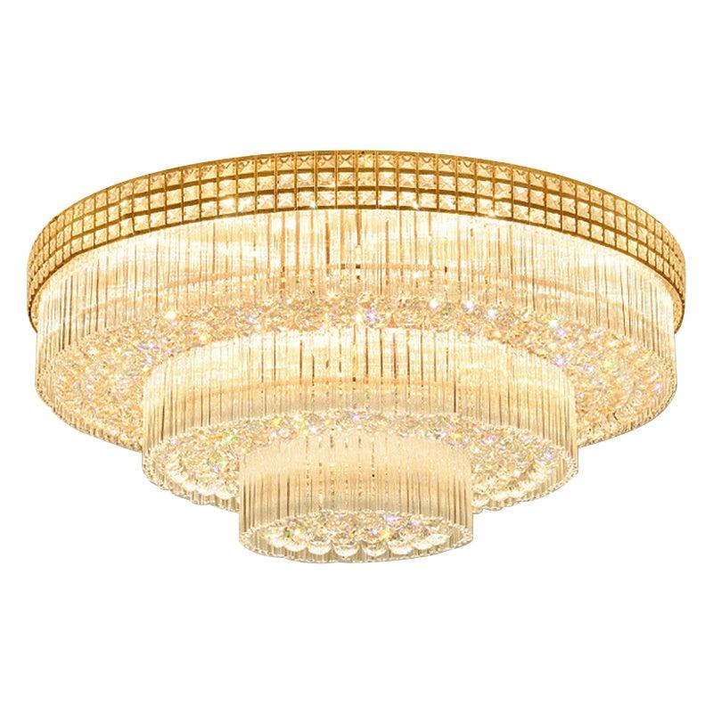 Extra Large Three Layers Round Luxury Flush Mounted Crystal Chandelier for Living Room-Manorlights