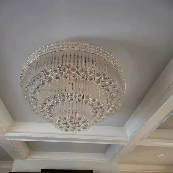Extra Large Three Layers Round Luxury Flush Mounted Crystal Chandelier for Living Room-Manorlights