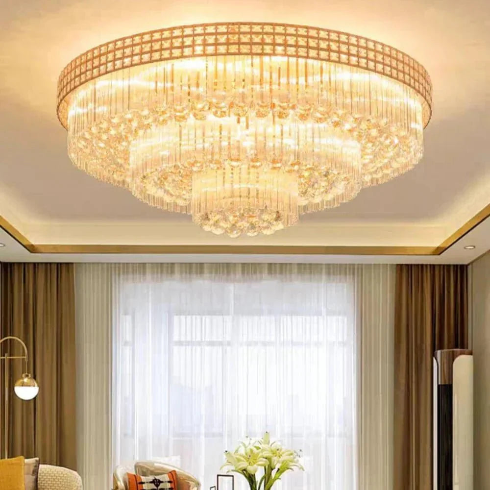 Extra Large Three Layers Round Luxury Flush Mounted Crystal Chandelier for Living Room-Manorlights