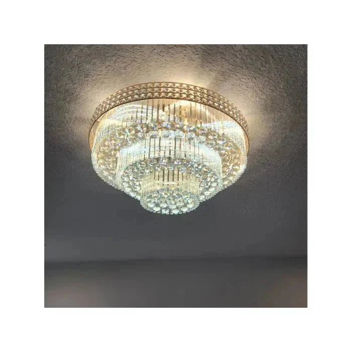 Extra Large Three Layers Round Luxury Flush Mounted Crystal Chandelier for Living Room-Manorlights