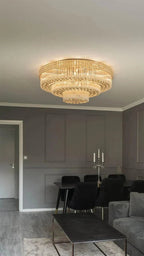 Extra Large Three Layers Round Luxury Flush Mounted Crystal Chandelier for Living Room-Manorlights