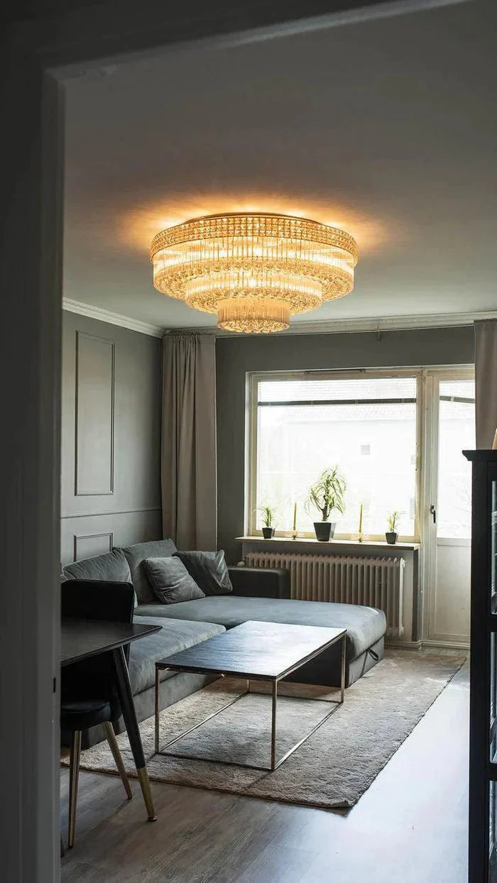 Extra Large Three Layers Round Luxury Flush Mounted Crystal Chandelier for Living Room-Manorlights