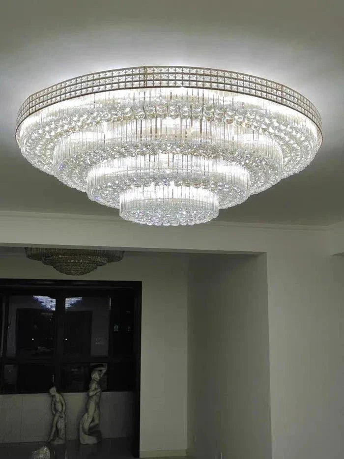 Extra Large Three Layers Round Luxury Flush Mounted Crystal Chandelier for Living Room-Manorlights