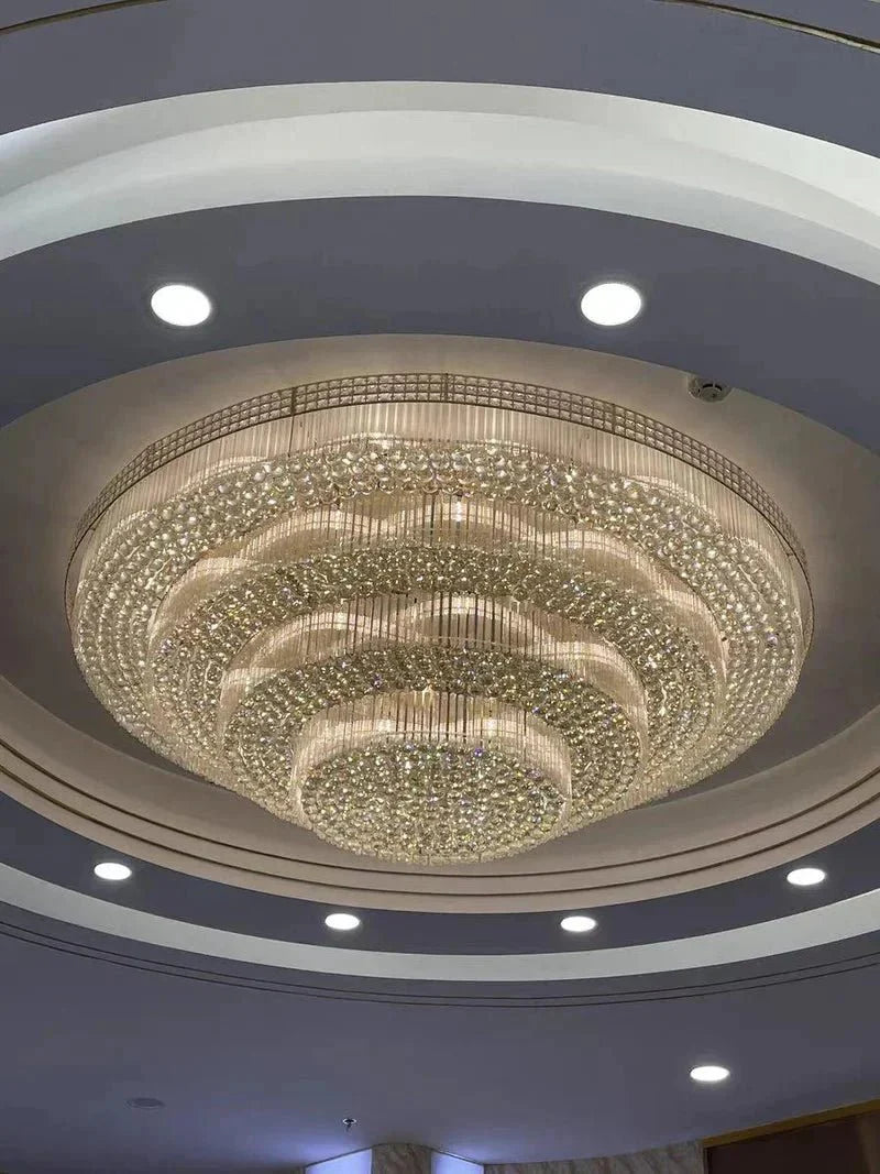 Extra Large Three Layers Round Luxury Flush Mounted Crystal Chandelier for Living Room-Manorlights
