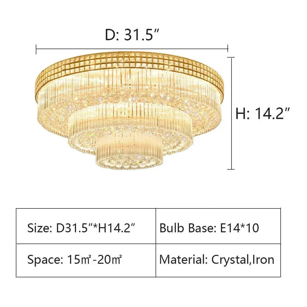 Extra Large Three Layers Round Luxury Flush Mounted Crystal Chandelier for Living Room-Manorlights