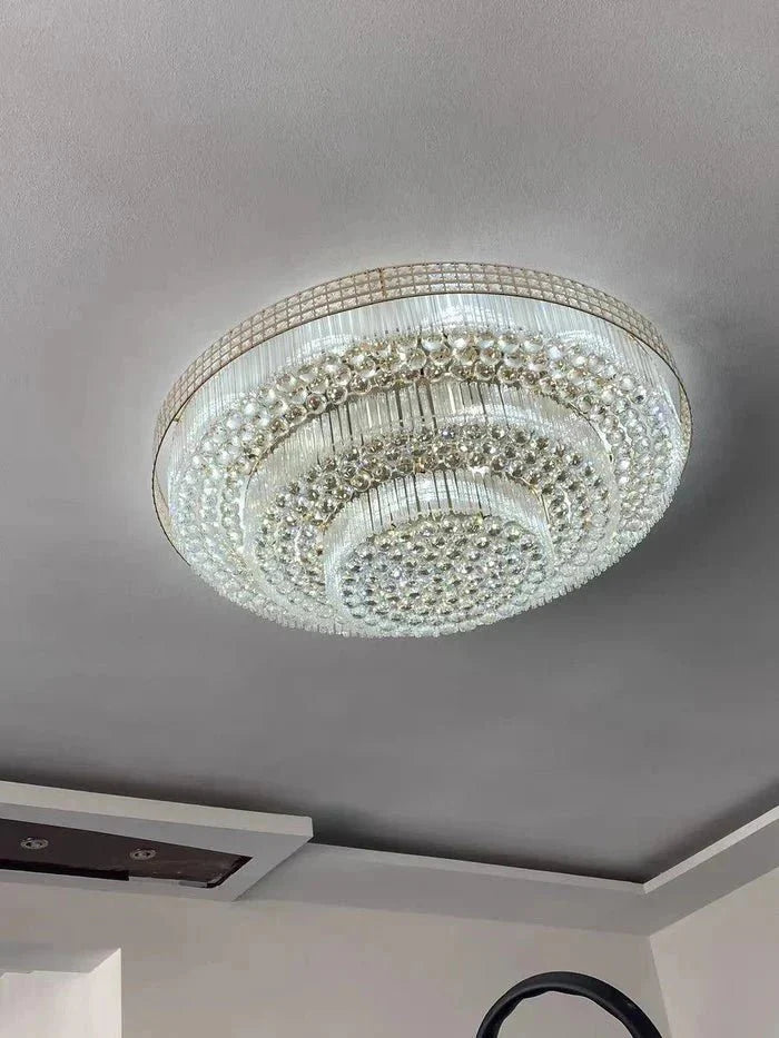 Extra Large Three Layers Round Luxury Flush Mounted Crystal Chandelier for Living Room-Manorlights