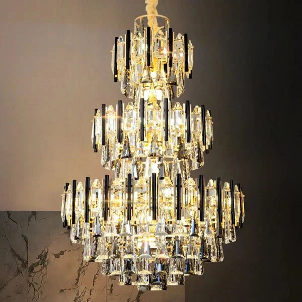 Foyer 3 Layers Extra Large Crystal Chandelier for Living Room Staircase Ceiling Lighting Fixture - D31.5"*H47.2"-Manorlights