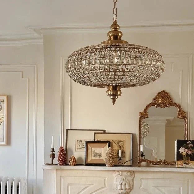 French Empire Vintage Bead Ellipsoid Crystal Chandelier for Living Room/Bedroom - 6 Lights/D25"*H20"/12.3kgDark BronzeWarm LightBlushlighting