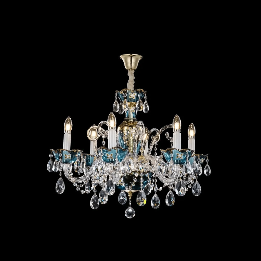 French Romantic Blue Crystal Designer Chandelier for Bedroom/Living Room/Dining Room - 6 Lights:D25.6"*H18.9"/17.5kgWarm LightBlushlighting