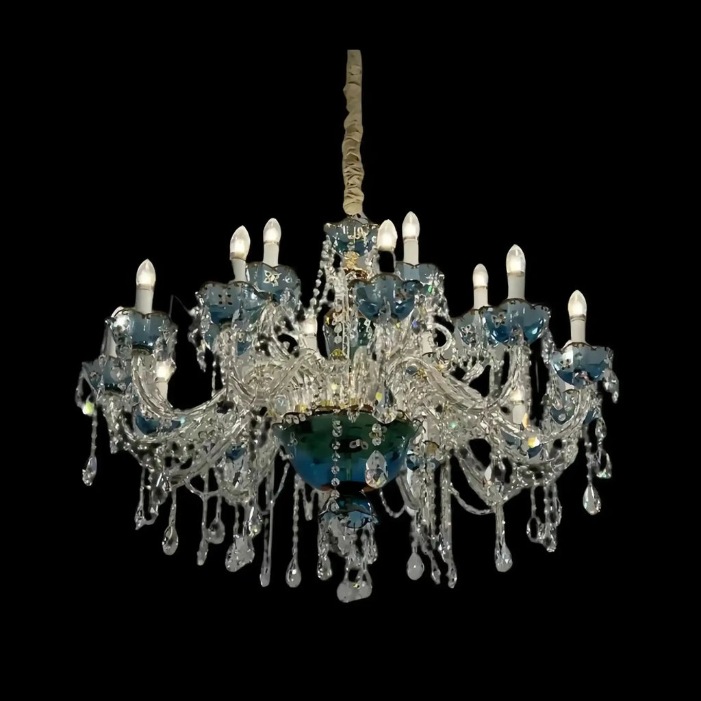 French Romantic Blue Crystal Designer Chandelier for Bedroom/Living Room/Dining Room - 18 Lights:D41.34"*H30.71"Warm LightBlushlighting