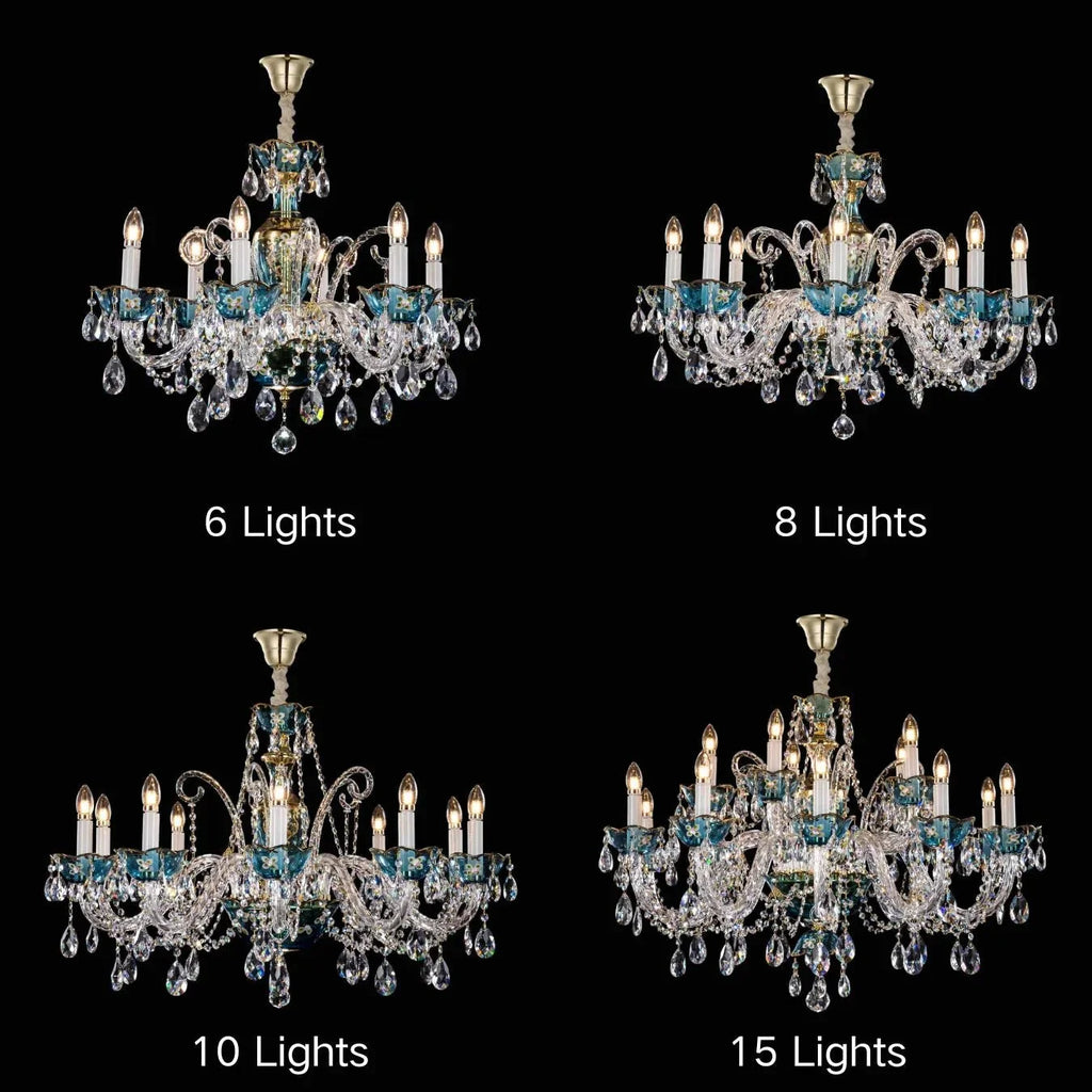 French Romantic Blue Crystal Designer Chandelier for Bedroom/Living Room/Dining Room - 10 Lights:D34.65"*H23.6"Warm LightBlushlighting