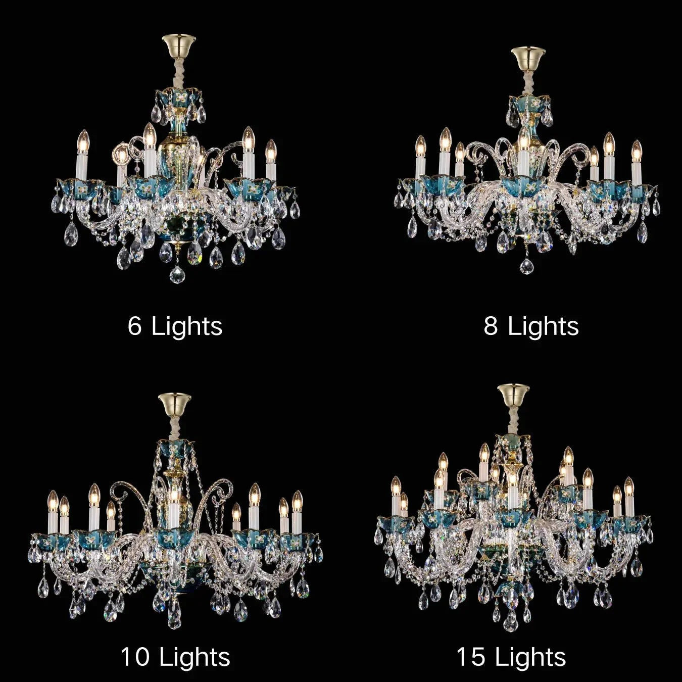 French Romantic Blue Crystal Designer Chandelier for Bedroom/Living Room/Dining Room - 10 Lights:D34.65"*H23.6"Warm LightBlushlighting