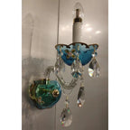French Romantic Blue Crystal Designer Chandelier for Bedroom/Living Room/Dining Room - 1 Light Wall Lamp: W5.12"*H13"Warm LightBlushlighting