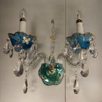 French Romantic Blue Crystal Designer Chandelier for Bedroom/Living Room/Dining Room - 2 Lights Wall Lamp: W14.96"*H13.78"Warm LightBlushlighting