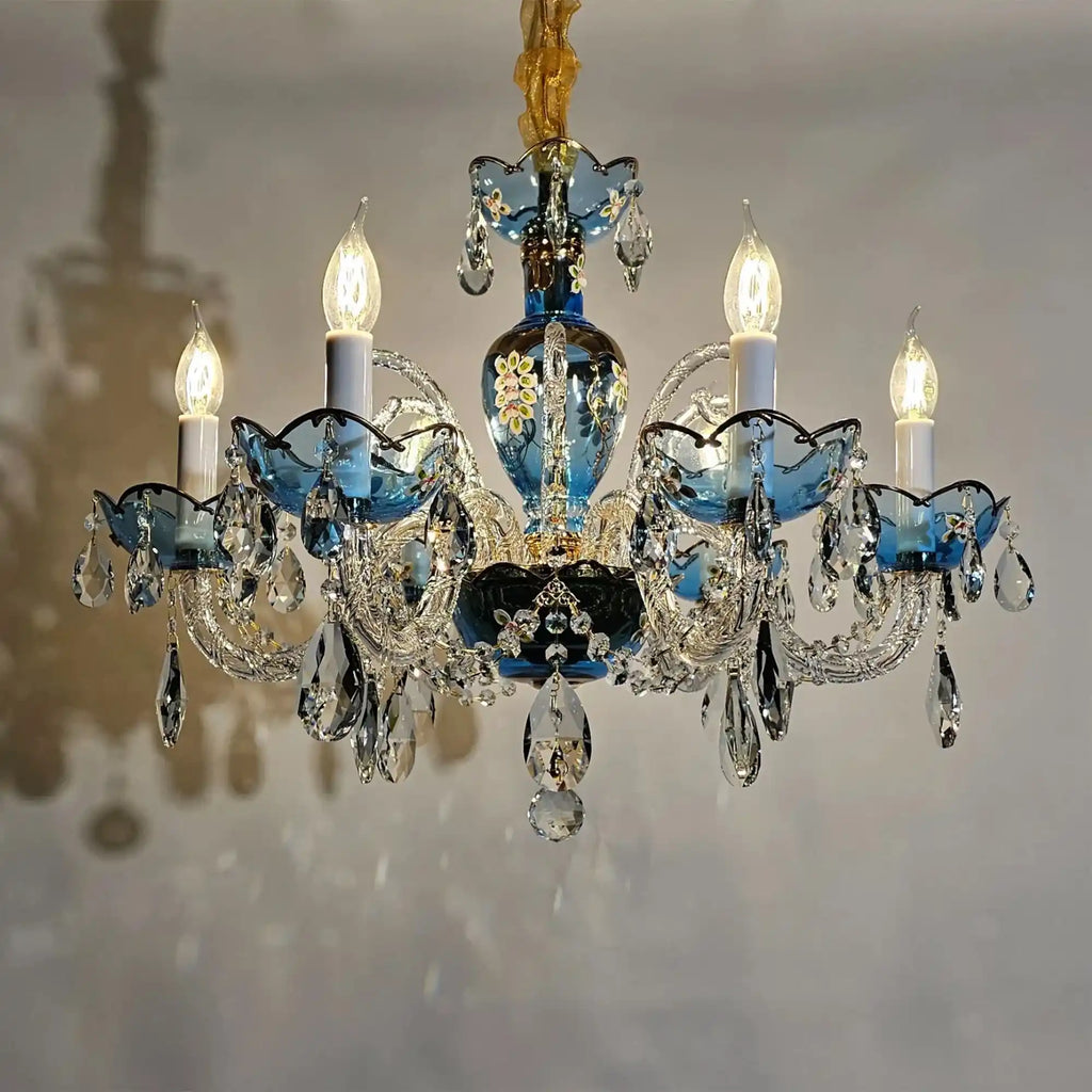French Romantic Blue Crystal Designer Chandelier for Bedroom/Living Room/Dining Room