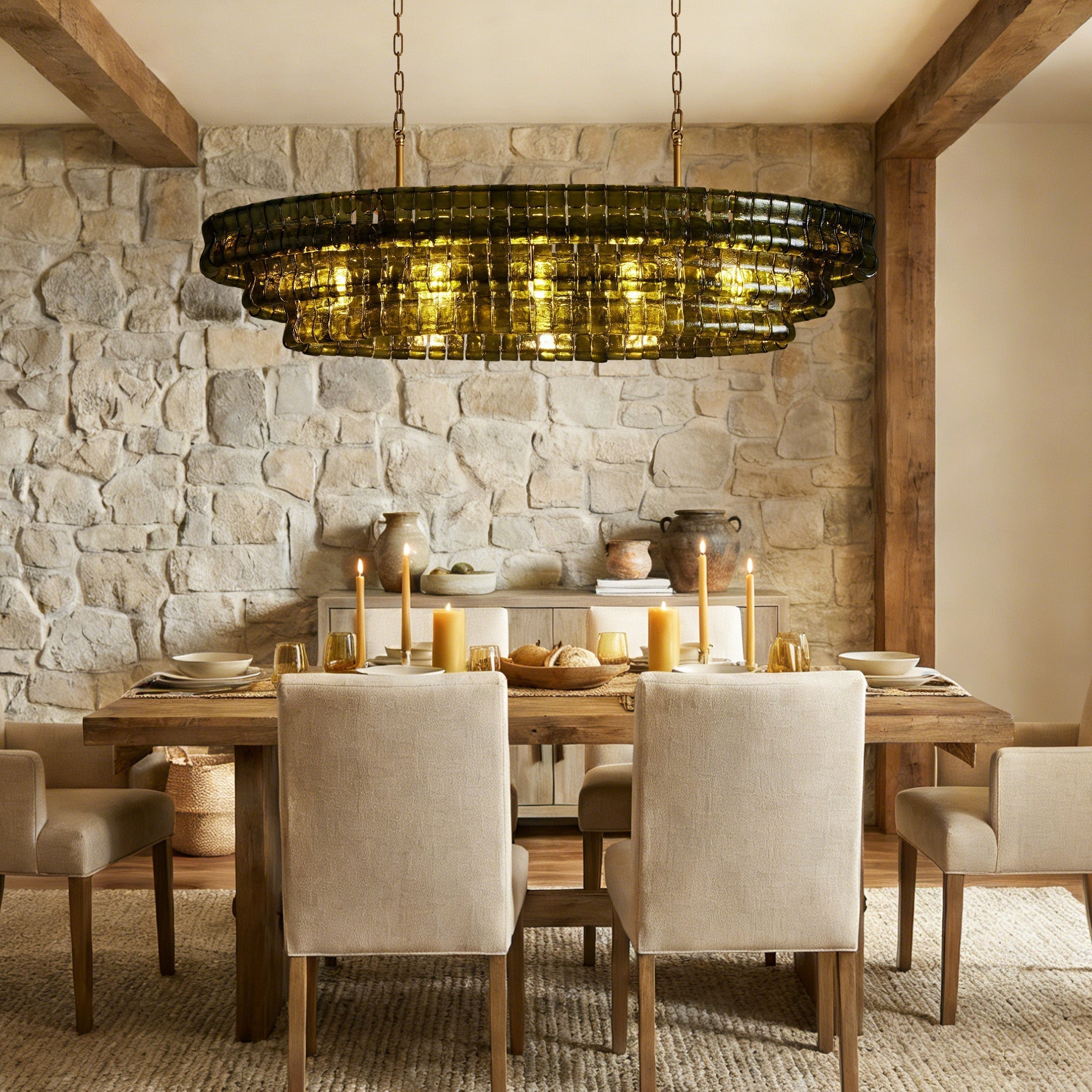 Ghiaccio Glass Oval Chandelier 54''65''-Manorlights