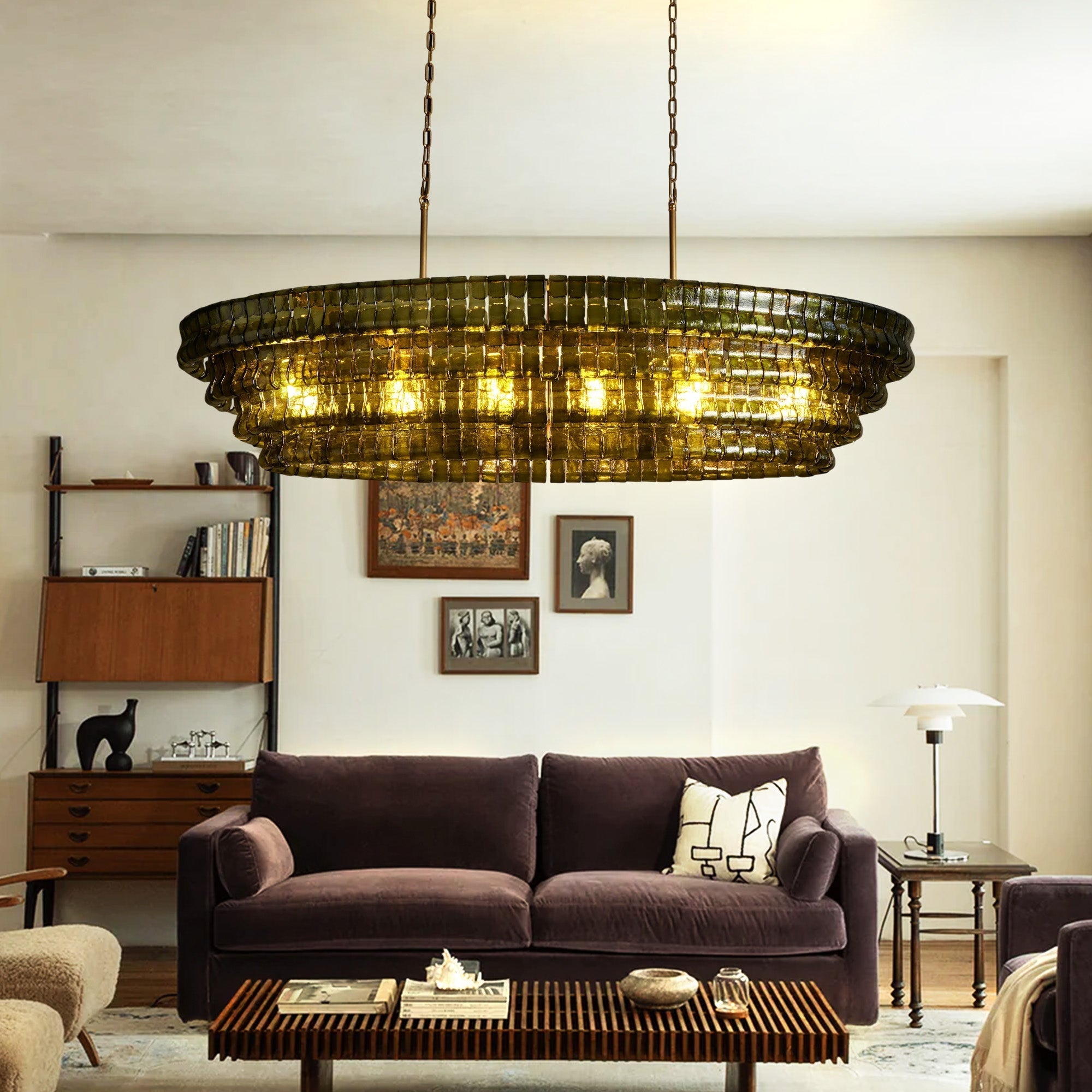 Ghiaccio Glass Oval Chandelier 54''65''-Manorlights