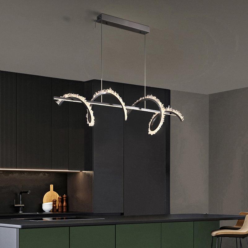 Gina Spiral Rock Crystal Chandelier,Linear Dining Room Chandelier - 39.4" L x 7.9" HManorlights