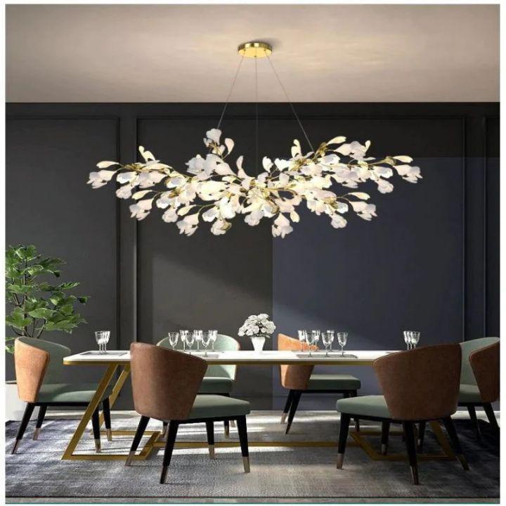 Ginkgo Branch Chandelier - All white leavesL150CM (L59")Manorlights