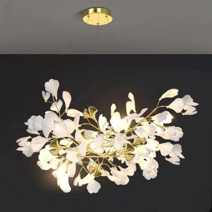 Ginkgo Branch Chandelier - All white leavesL150CM (L59")Manorlights