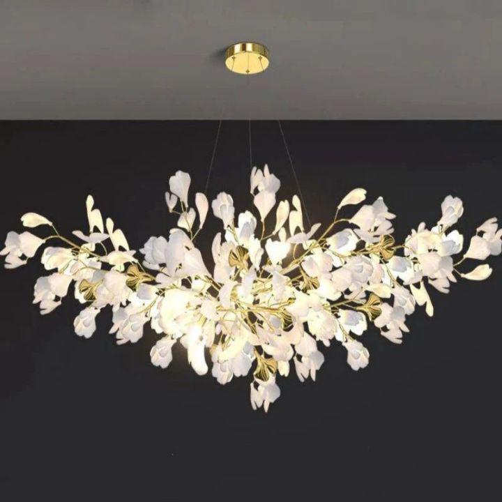Ginkgo Branch Chandelier - All white leavesL150CM (L59")Manorlights
