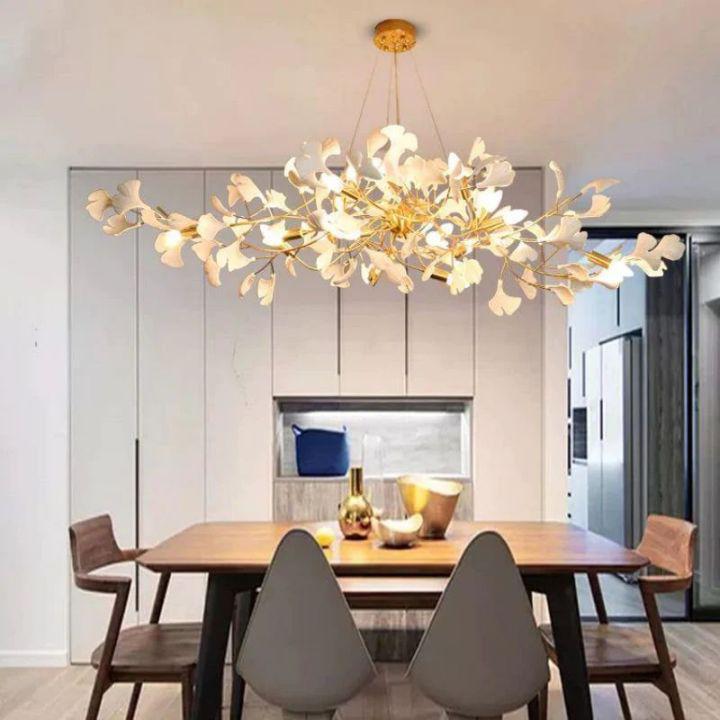 Ginkgo C Branch Chandelier - All white leaves150CM (59")Manorlights
