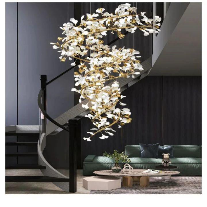 Ginkgo Cascading B (Spiral) Branch Chandelier - White + gold accentsH150CM (H59")Manorlights