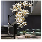 Ginkgo Cascading B (Spiral) Branch Chandelier - White + gold accentsH150CM (H59")Manorlights