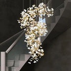 Ginkgo Cascading B (Spiral) Branch Chandelier - White + gold accentsH150CM (H59")Manorlights