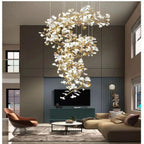 Ginkgo Cascading B (Spiral) Branch Chandelier - White + gold accentsH150CM (H59")Manorlights