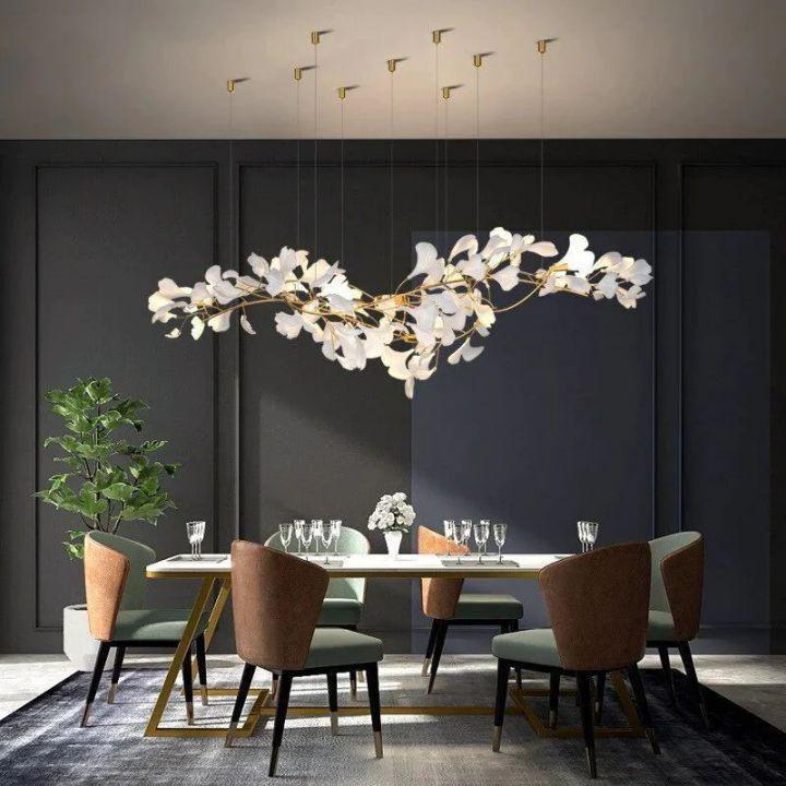 Ginkgo D Branch Chandelier - White + gold accentsL150(L59")Manorlights