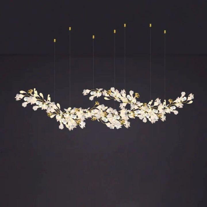 Ginkgo E Branch Chandelier - All white leaves150CM(59")Manorlights