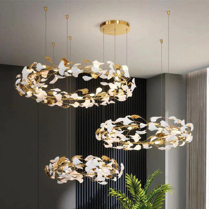 Ginkgo Rings Branch Chandelier - All white leavesD39¼"+ D31½" +D23½"Manorlights