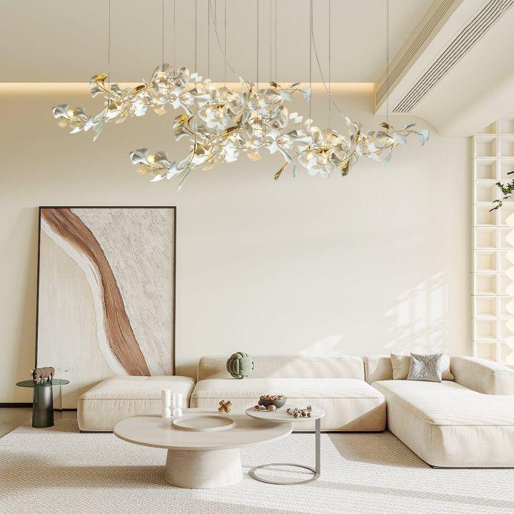 Ginkgo Special Chandelier - All white leavesL 150cm x H 65cm / L 59.1″ x H 25.6″Manorlights
