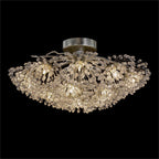Hanasaku Flower Sixteen-Light Flush Mount in Antique Silver Leaf with Hand-Cut Crystal Accents-Flush Mount-Manorlights
