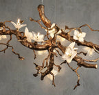 Handcrafted Sculptural Floral Branch Chandelier - ∅ 57.1″ x H 19.7″ x W 17.7″Gold + White + TransparentManorlights