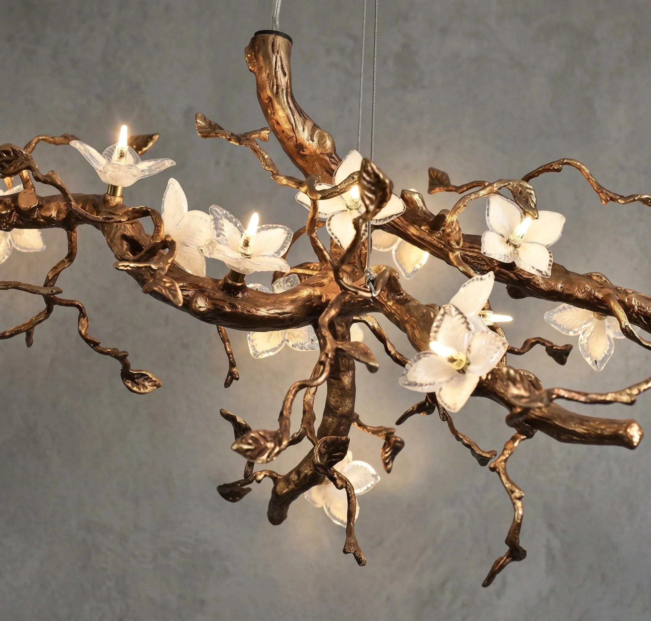 Handcrafted Sculptural Floral Branch Chandelier - ∅ 57.1″ x H 19.7″ x W 17.7″Gold + White + TransparentManorlights